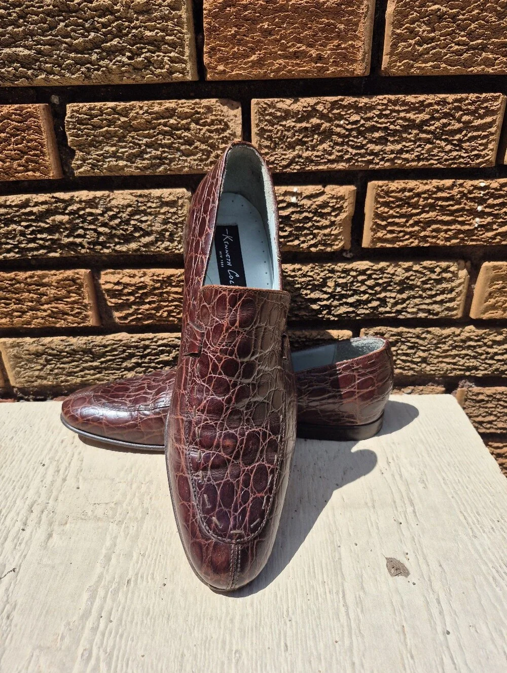 Kenneth Cole Brown Alligator Embossed Leather Black Label Made In Italy Size 9